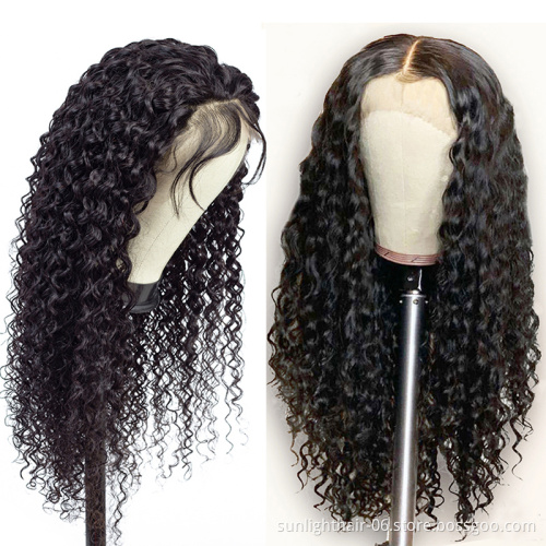 Sunlight 4x4 Closure Wig 150 Density real human hair Peruvian Water Wave Wig Glueless Remy Pre Plucked high quality Lace Wigs